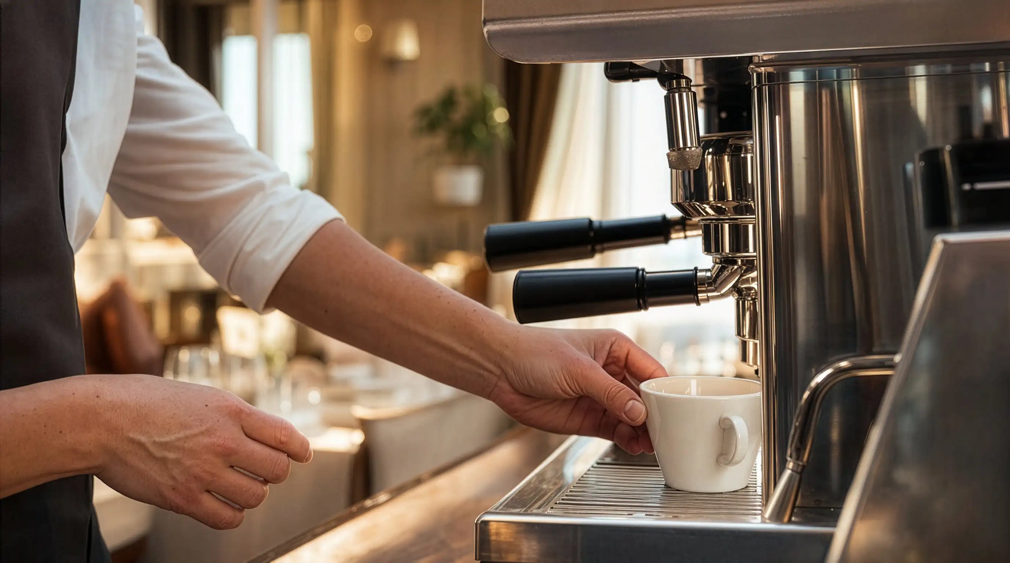 Coffee supplier for hotels — barista preparing coffee in a hotel restaurant